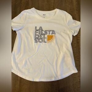 Anthropologie MAEVE White Graphic Crewneck Tee La Fiesta Del Sol